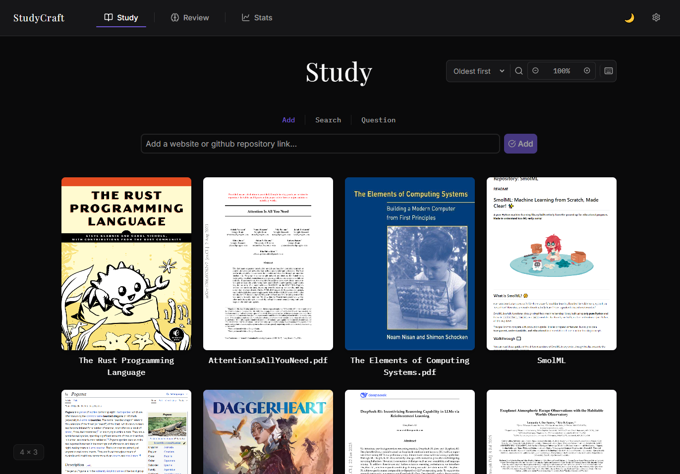 Add your study materials